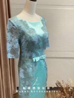 蒂芬妮綠緞面繡花短台中媽媽禮服