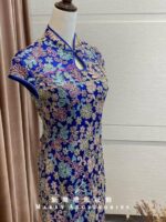 藏藍花葉刺繡旗袍台中媽媽禮服