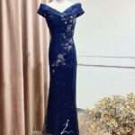 午夜藍珠鑽卡肩魚尾台中媽媽禮服