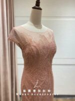 藕粉管珠蕾絲魚尾台中媽媽禮服