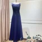 藍紫蕾絲織花A字裙台中媽媽禮服