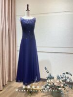 藍紫蕾絲織花A字裙台中媽媽禮服