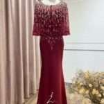 酒紅珠鑽罩衫魚尾台中媽媽禮服