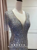 銀灰滿鑽滴袖魚尾台中媽媽禮服