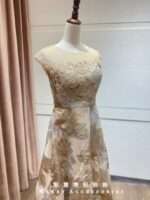 金黃花瓣收腰波浪裙禮服