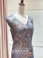 薰衣草紫絲綢織花台中媽媽禮服