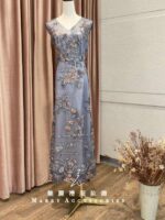 薰衣草紫絲綢織花台中媽媽禮服