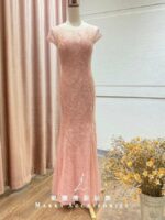 藕粉管珠蕾絲魚尾台中媽媽禮服