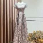 粉紫包袖蕾絲花紋澎裙台中媽媽禮服