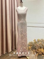 藕粉緞面緹花腰間台中媽媽禮服