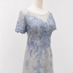 灰藍織花刺繡蕾絲裙台中媽媽禮服