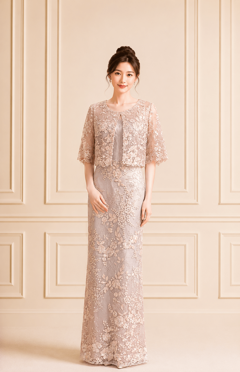 藕粉緞面緹花腰間台中媽媽禮服 藕粉緞面緹花腰間台中媽媽禮服