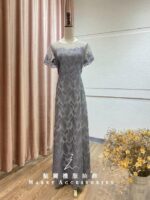 莫蘭迪灰葉片蕾絲台中媽媽禮服