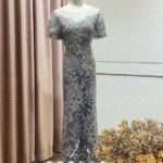 藤紫刺繡浮雕花台中媽媽禮服