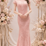 藕粉管珠蕾絲魚尾台中媽媽禮服