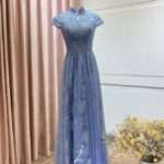 藍紫漸變圓珠旗袍領台中媽媽禮服