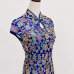 藏藍花葉刺繡旗袍台中媽媽禮服
