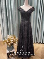 鐵灰星光滿鑽卡肩媽媽禮服