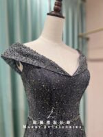 鐵灰星光滿鑽卡肩媽媽禮服