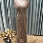 香檳金菱格排鑽魚尾媽媽禮服