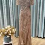 香檳金桃心水鑽媽媽禮服