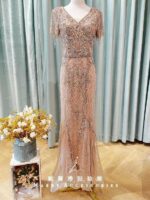 香檳金花瓣流蘇水鑽媽媽禮服