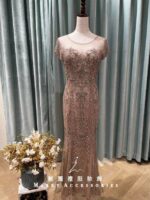 香檳粉金桃心滿鑽媽媽禮服