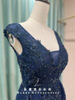 藏藍管珠織花紗裙媽媽禮服