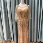 香檳金細珠色塊飄飄袖媽媽禮服