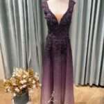 紫水晶鉤織花漸變媽媽禮服