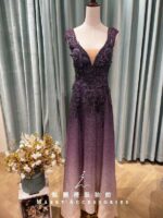 紫水晶鉤織花漸變媽媽禮服