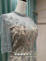 香檳浮雕葉片鑲鑽收腰媽媽禮服