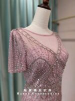 桃粉滿鑽緞面魚尾媽媽禮服