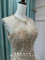 香檳粉金星芒狀水鑽削肩袖媽媽禮服