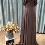 古銅絲絨抓皺平口媽媽禮服