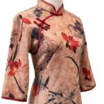 蜜桃橘荷花絨布旗袍媽媽禮服