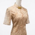 金橘花紋刺繡開衩旗袍媽媽禮服