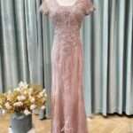 粉嫩緹花碎珠魚尾媽媽禮服