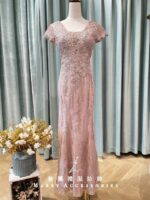 粉嫩緹花碎珠魚尾媽媽禮服