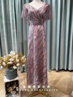 浪漫紫蕾絲波紋飄飄袖媽媽禮服