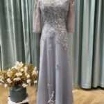 夢幻紫亮片織花七分袖媽媽禮服