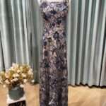 藏藍浮雕太陽花肩袖媽媽禮服