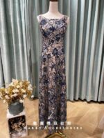 藏藍浮雕太陽花肩袖媽媽禮服