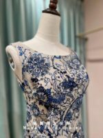 藏藍浮雕太陽花肩袖媽媽禮服