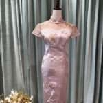 櫻花粉山芙蓉旗袍短媽媽禮服