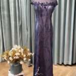 紫水晶蕾絲波紋碎鑽媽媽禮服