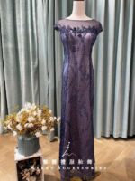 紫水晶蕾絲波紋碎鑽媽媽禮服