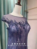 紫水晶蕾絲波紋碎鑽媽媽禮服