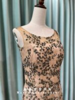 粉橘立體小花肩袖媽媽禮服