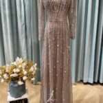 香檳金V領蕾絲透膚亮片流線媽媽禮服